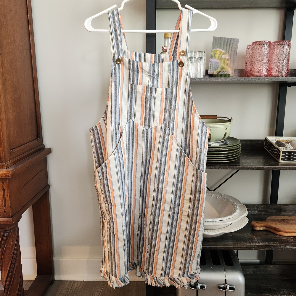 Striped Overall Dress with Pockets Umgee Ruffle Hem Adjustable Straps Adorable